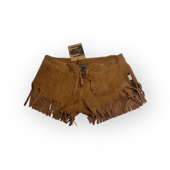 new One Teaspoon 𖤐 Morrison Festival Boho Fringed Suede Shorts 𖤐 Tan 𖤐 S 8AU